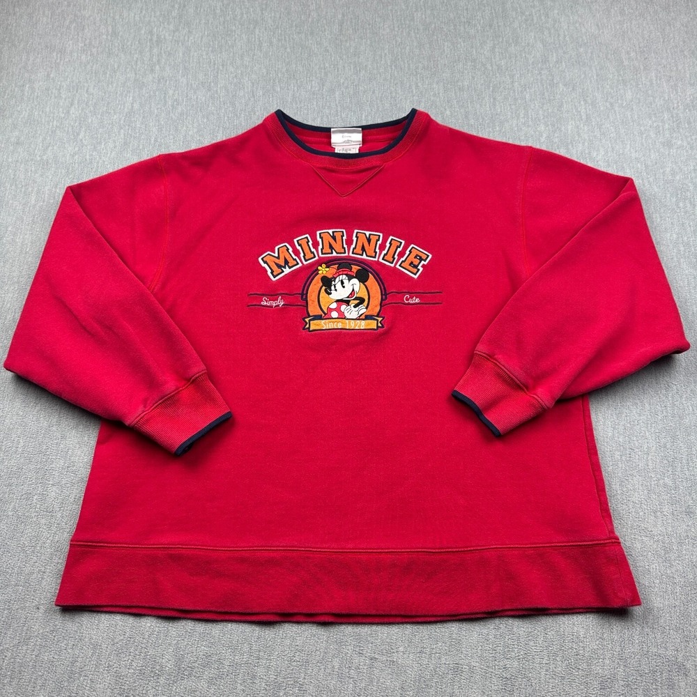 VINTAGE Disneyland Resort‎ Sweater Womens Large Red Minnie Mouse Embroidered